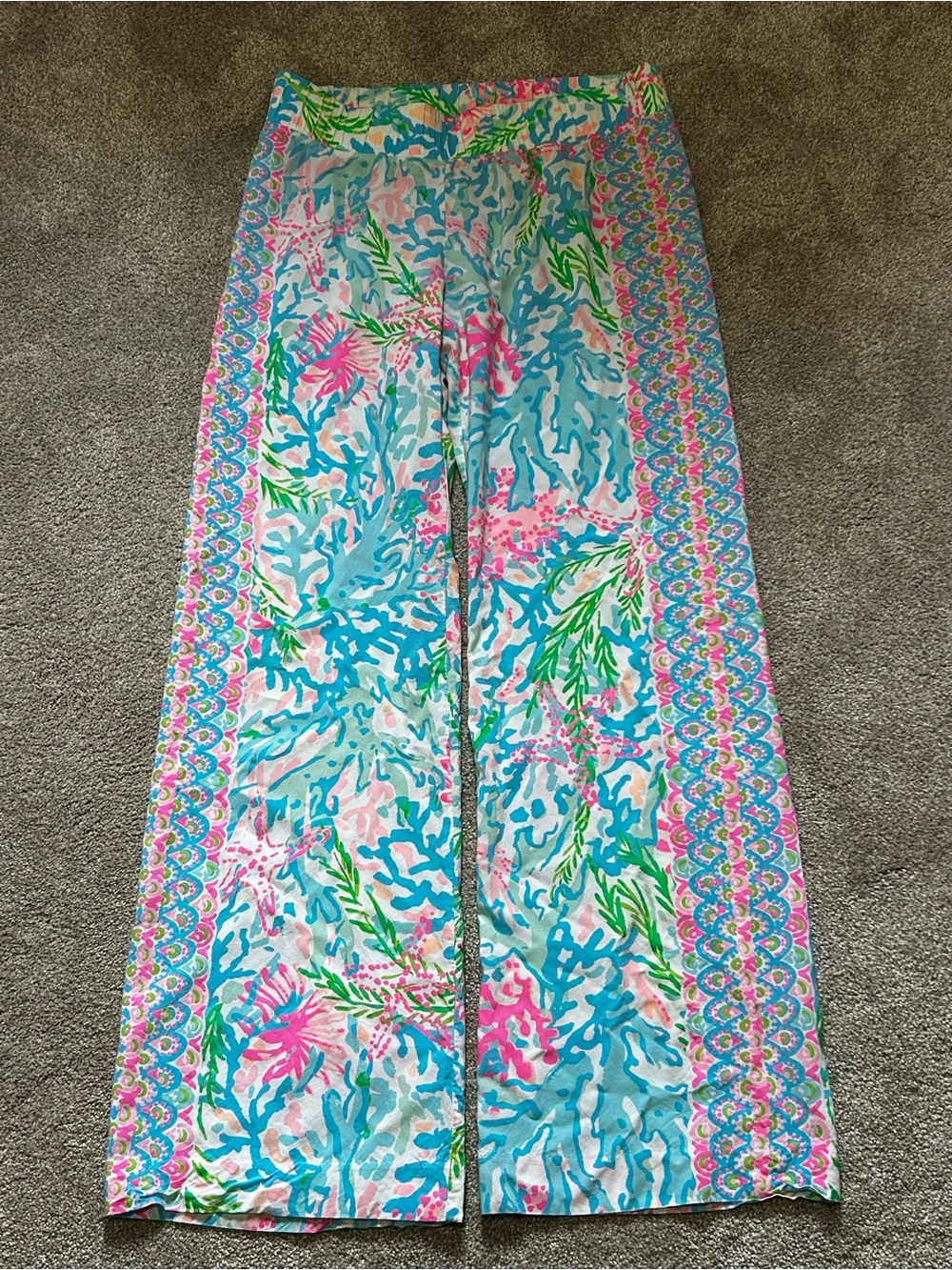 Lilly Pulitzer M Coral Reef Starfish Print Pants Pink Blue Tropical Resort - Picture 2 of 7